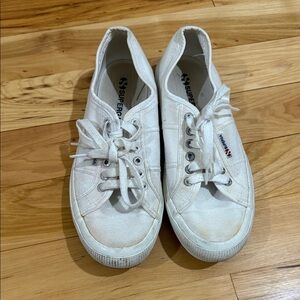 Superga White Low-Top Canvas Lace-Up Sneakers